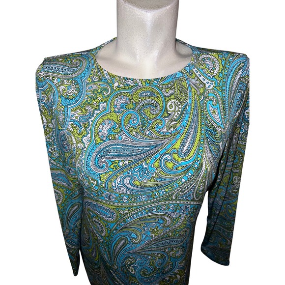 MICHAEL KORS Paisley Print Boat Neck Long Sleeve Shift Dress Women's Size M - Picture 2 of 9